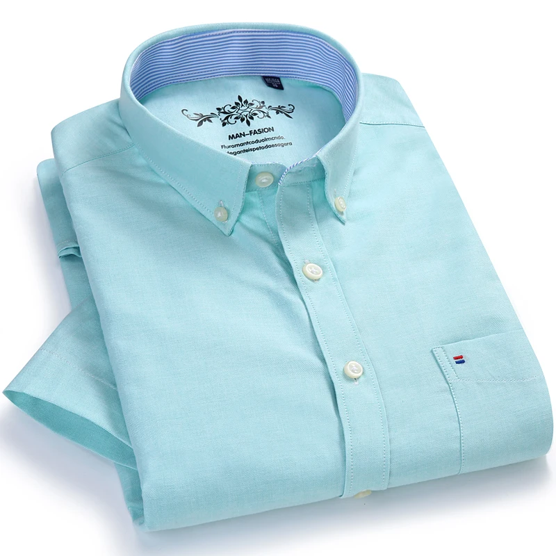 

Men's Oxford Short Sleeve Summer Casual Shirts Single Patch Pocket Comfortable Standard-fit Button-down Thin Solid Tops Shirt