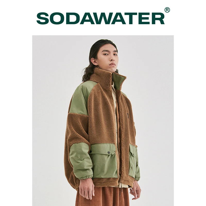 

SODAWATER/Зимняя Теплая стеганая куртка из флиса, мужская куртка с воротником-стойкой в стиле Харадзюку, толстая верхняя одежда, уличная одежда ...