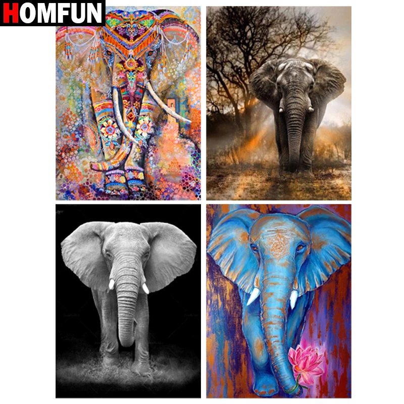 Алмазная 5D картина HOMFUN сделай сам вышивка крестиком &quotцветное животное слон&quot