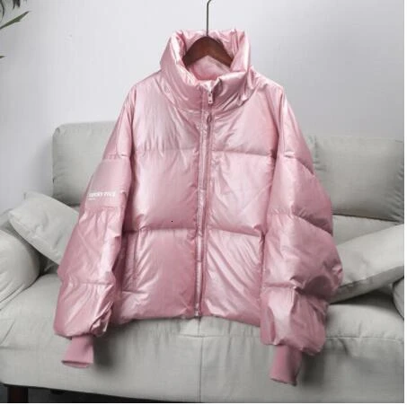 pink Женский глянцевый пуховик, зимняя куртка для женщин, большой размер, толстый пуховик, свободное белое пуховое пальто, водонепроницаемая верхняя одежда - Цвет: pink