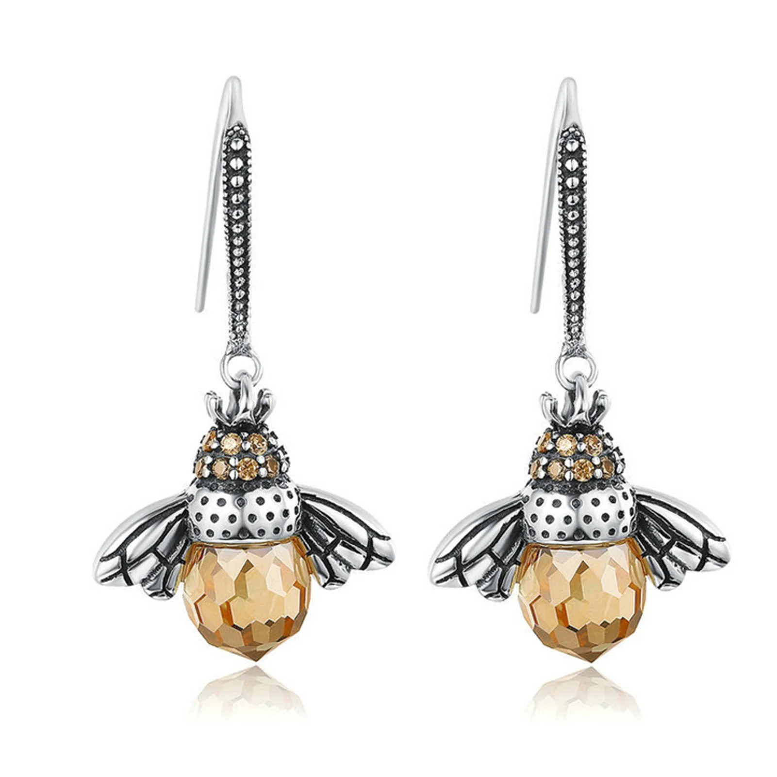 

Dancing Bee Earrings Sterling Silver Queen Bee Dangle Earrings for Women Teen Girls Cute Crystal Bee Earrings MAEA99