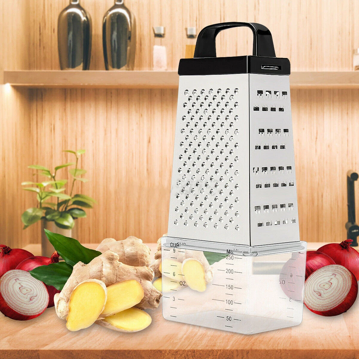 4-сторонняя ручная терка для овощей и сыра из нержавеющей стали с контейнером