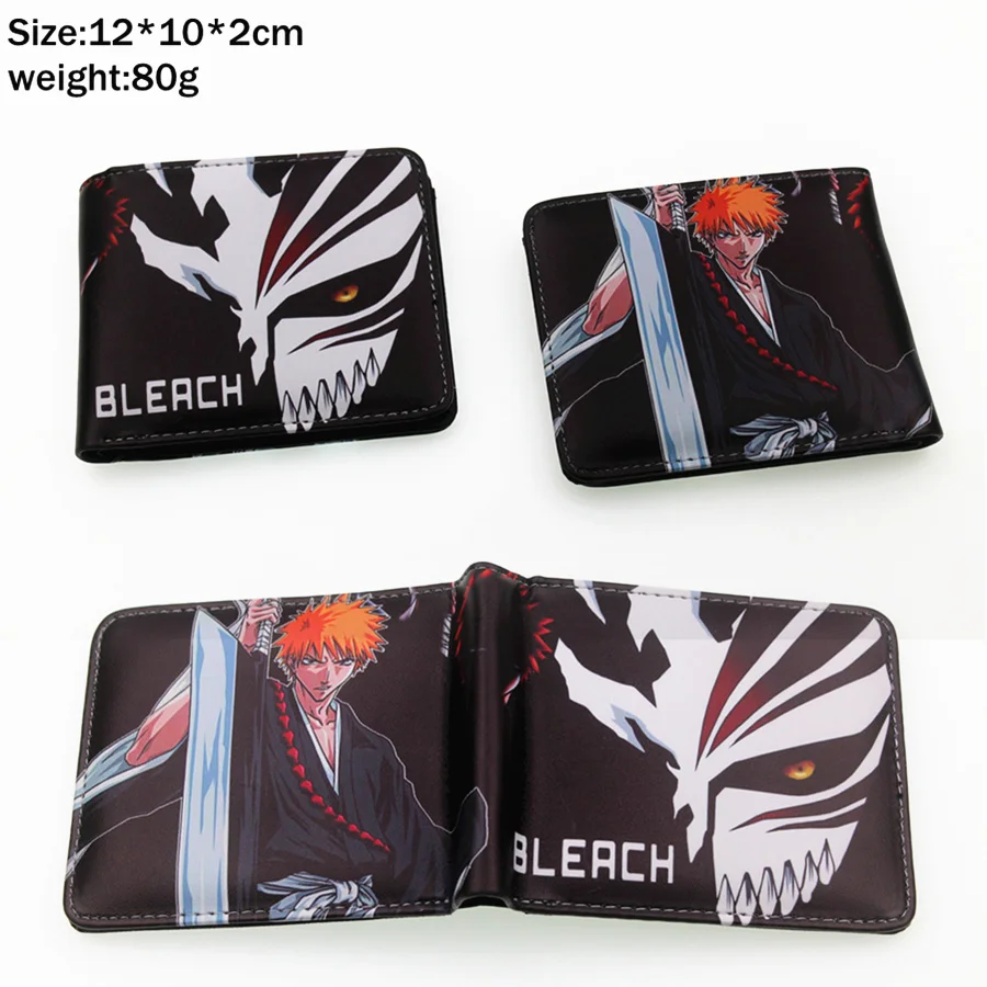 Anime Bleach Kurosaki Ichigo Pu wallet Boys Girls zipper Coin Pocket Short Bifold Photo Card Holder Layers Leather Purse Gift