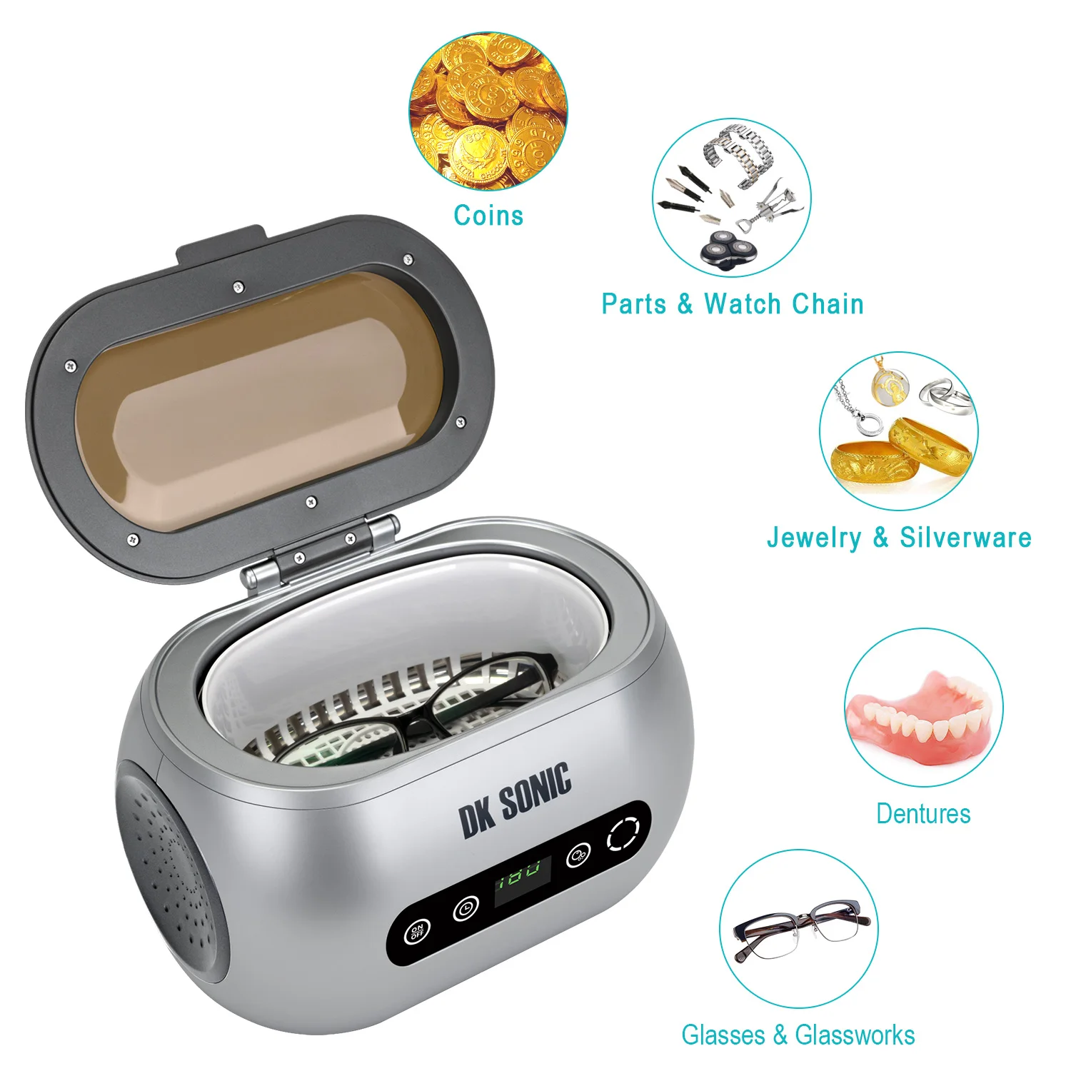 

DK SONIC Ultrasonic cleaner 900ml 35-100W Ultrason cleaner bath with heater timer and basket for cleaning jewelry brass Ultrason