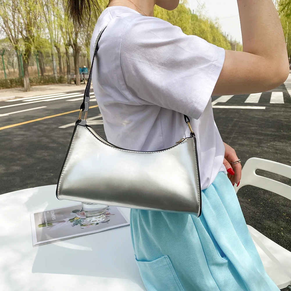 

Fashion Women Pure Color PU Leather Shoulder Underarm Hobos Bag Casual Ladies Small Handbags