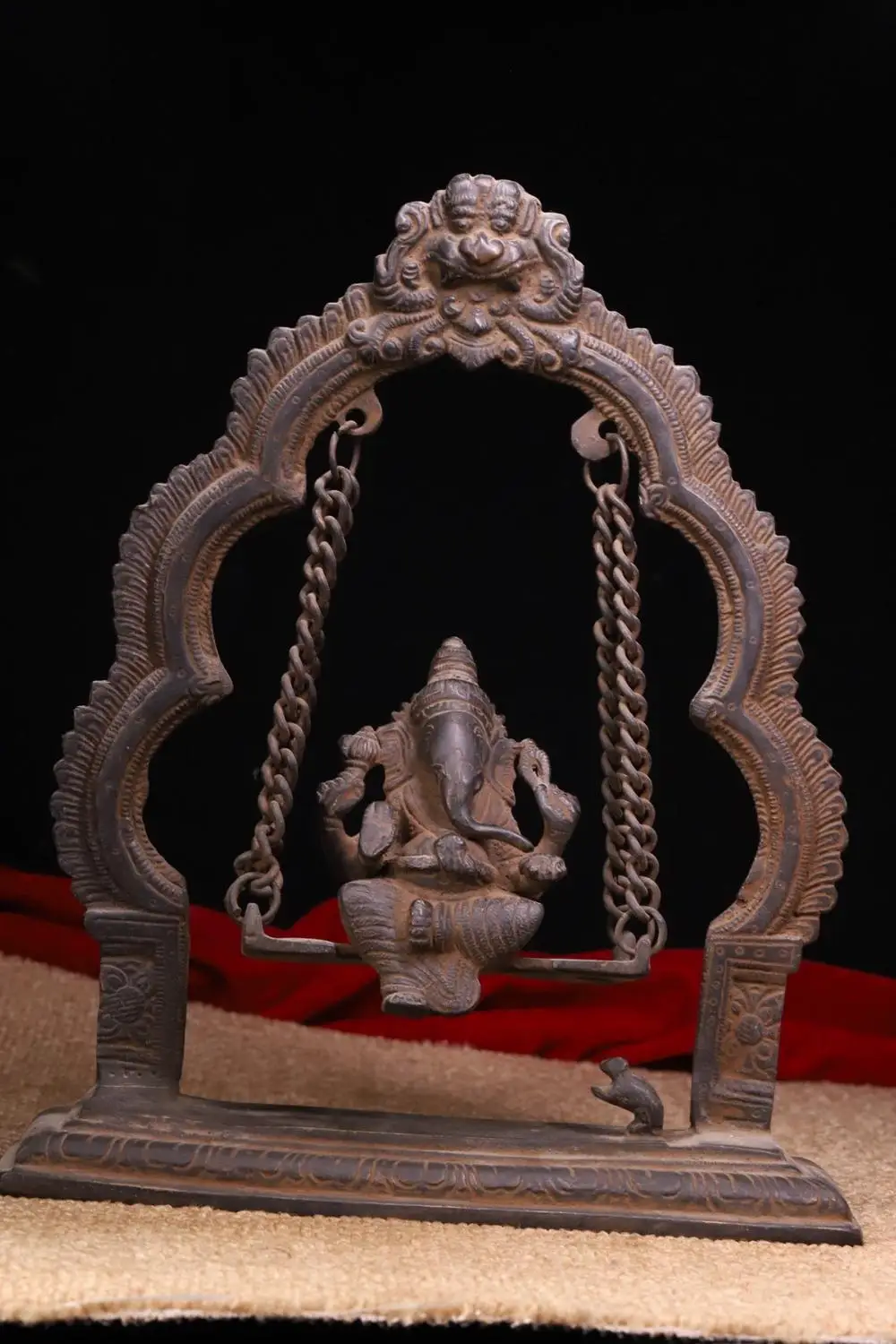 

Tibetan monastery brass hand-tapped, chiseled, elephant trunk, statue of God of Wealth Statue of Elephant sitting on the rope