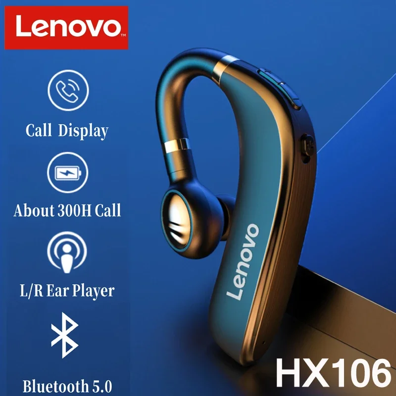 

Оригинальные наушники Lenovo HX106 Bluetooth 5,0 Pro с одним ухом и крючком, беспроводные наушники-вкладыши 40 часов для вождения, встреч с микрофоном