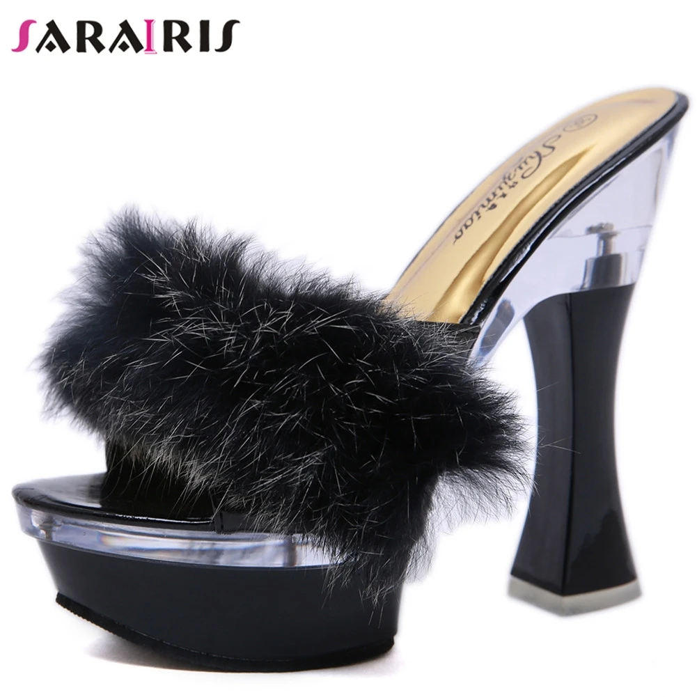 SARAIRIS/однотонные меховые тапочки на платформе с круглым носком Женские