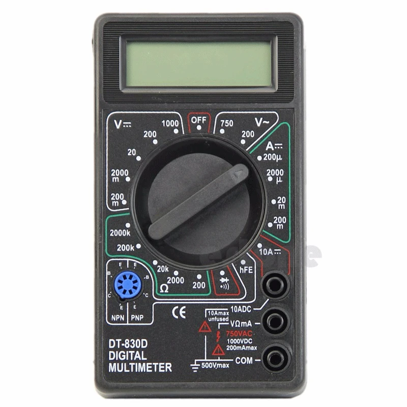 

DT-830D Digital Multimeter with Buzzer Square Wave Output Voltage Ampere Ohm Tester Probe DC AC LCD Overload protection