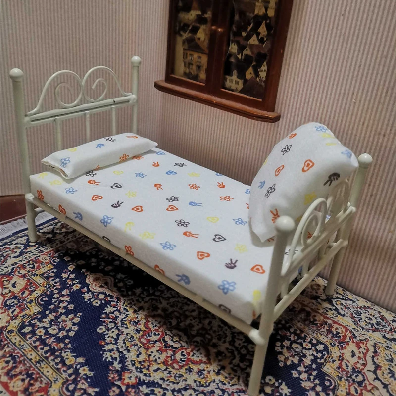 1:12 miniature bed for dolls Dollhouse Iron doll Furniture toy children simulation house role play toys collection gifts | Игрушки и