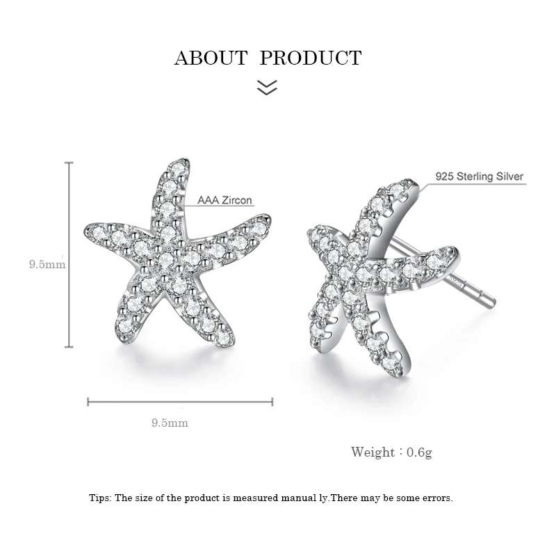

925 Sterling Silver Small Starfish Stud Earrings for women Unique Jewelry gift 2020 trend MUXUEYAN