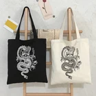 Холщовая сумка-шоппер с принтом дракона, Вместительная женская сумочка в стиле Харадзюку, y2k, Повседневная модная женская сумка на ремне в готическом стиле, в стиле панк