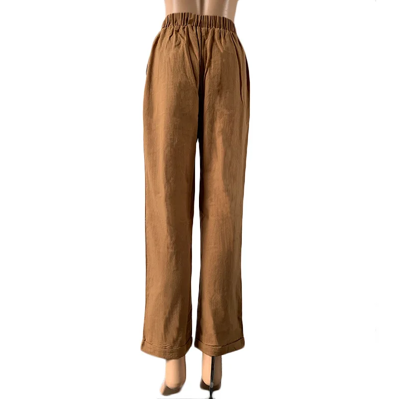 

2021 European and American ladies comfortable cotton and linen casual straight trousers 1708