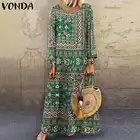 Платье VONDA женское длинное с принтом, винтажное повседневное Праздничное Платье макси с длинным рукавом в богемном стиле, размера плюс, весна 2021