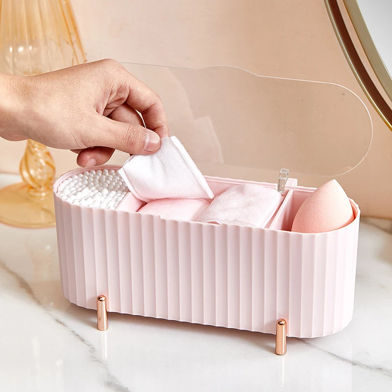 Desktop Makeup Organizers Cotton Pads Holder with Transparent Lid Swab Ball Container for Bathroom Vanity Countertop Storage