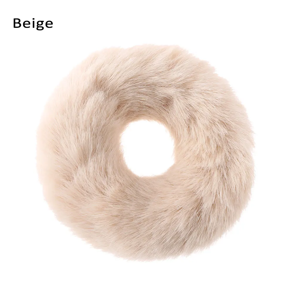 beige Новинка года. Женские зимние плюшевые резинки из искусственного кроличьего меха. Эластичные резинки для волос. Модные аксессуары для волос - Цвет: beige