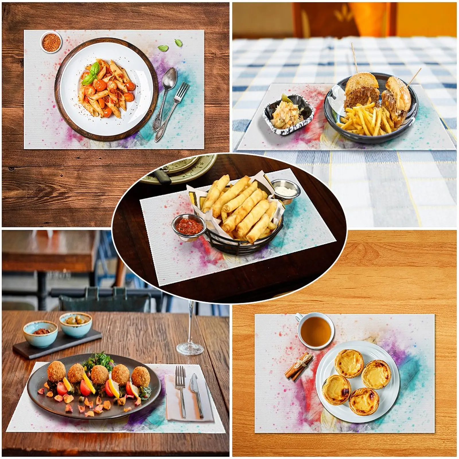 

Feathers Art Rectangle Table Mats Non Slip Heat Resistant Washable Coffee Mats Kitchen PVC Placemat 2PCS