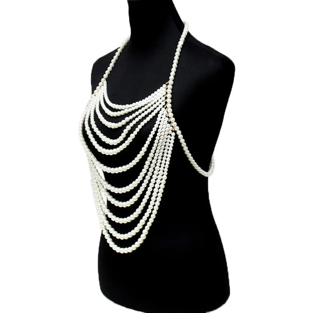 

Fashion Jewelry Statement Pearl Beads Armor Shoulder Body Chain Harness Necklace Initial Layered Harajuku