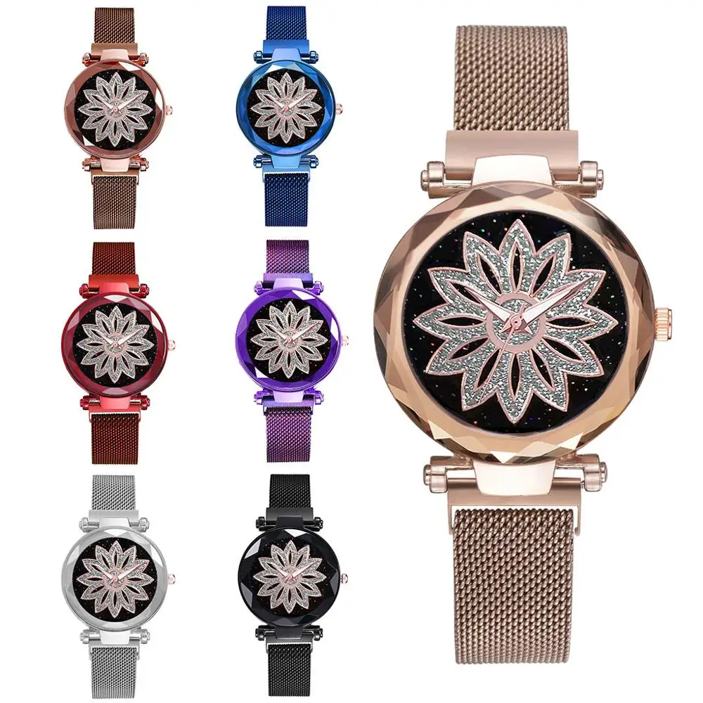 Free Shipping 2020 Fashion Flowers Elegant Women Creative Watches Luxury Rose Gold Mesh Magnet Buckle Qaurtz Cheap | Наручные часы