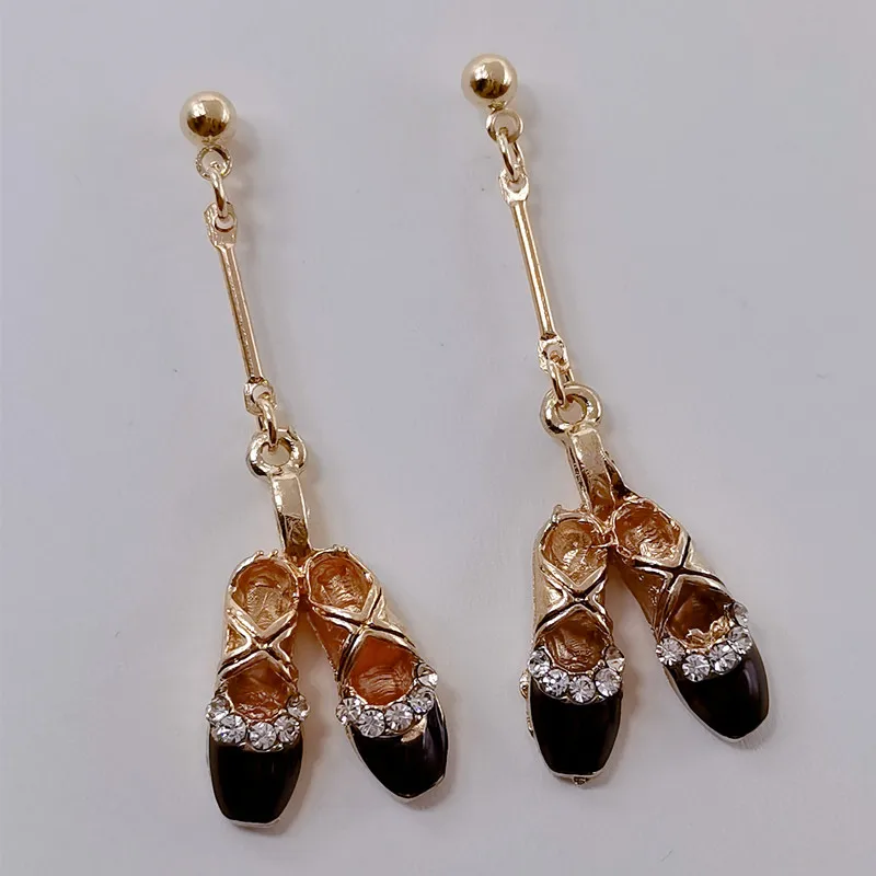 Серьги женские эмалированные с подвеской в виде туфель для танцев красные желтые