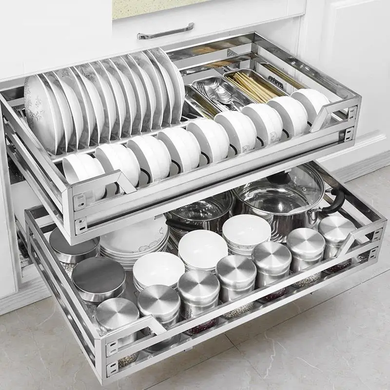 

Dish Cestas Corredera Keuken Cupboard Accessories Organizer Stainless Steel Cuisine Cocina Rack Kitchen Cabinet Storage Basket