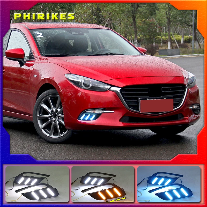 

Daytime Running Light For Mazda 3 Mazda3 Axela 2017 2018 LED DRL Fog lamp Daylight with yellow Signal style relay