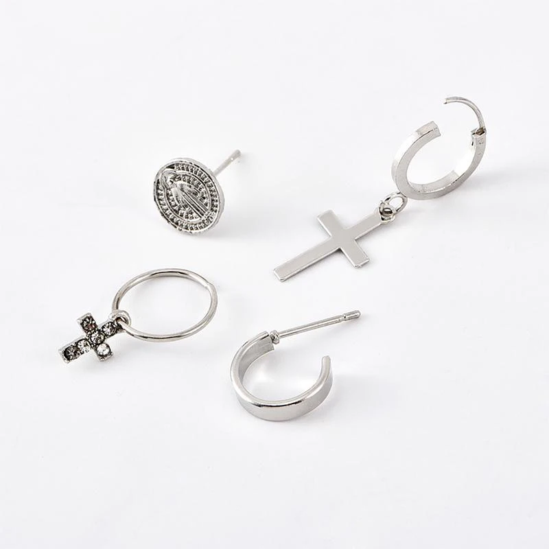 Женские серьги-гвоздики в стиле панк комбинированный комплект с кулоном модные