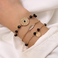 vintage black rhombus beads coin pendant chain ladies bracelets retro golden leaf dainty wrist bangle women 2021 trend jewelry