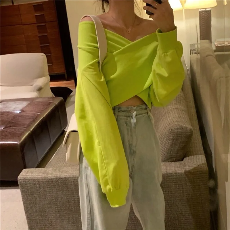 Женские Элегантные толстовки с воротником-лодочкой однотонная Корейская