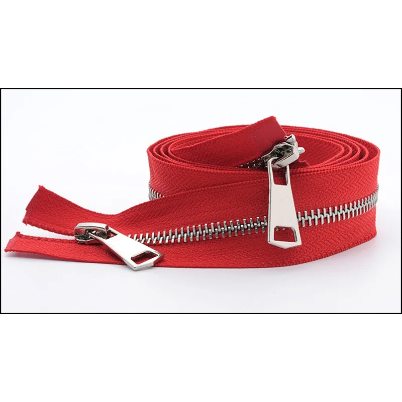 silver-red Meetee 120 см 5# Металлические молнии двойной слайдер открытый конец молнии DIY Швейные Инструменты пуховик пальто одежда портной ремонт аксессуары - Цвет: silver-red