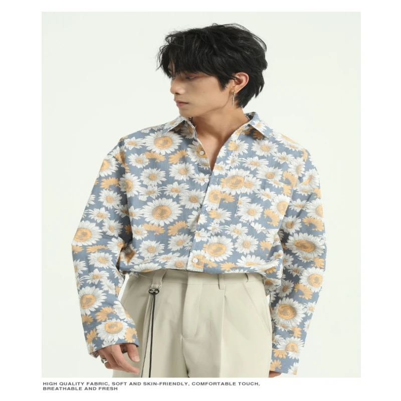 

2020 Spring New Fashion Casual Korean Version Of Long-Sleeved Shirt Retro Small Floral Shirt Men's Lapel Versatile Jacket