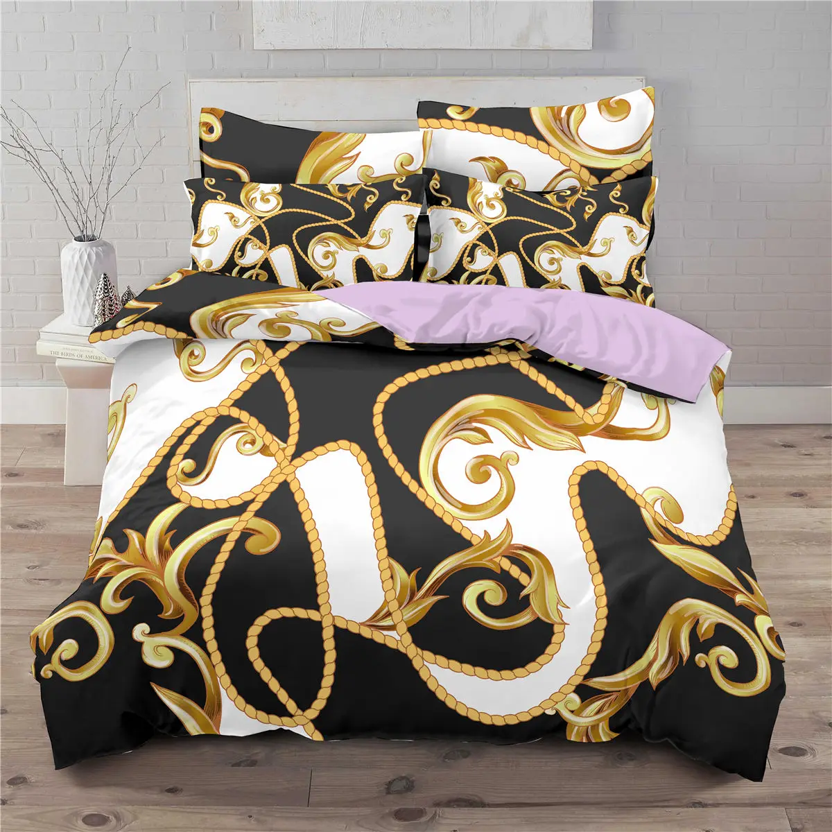 

3D Baroque Styles Comforter Bedding Set Gold And Black Queen Twin Single Size Duvet Cover Set Pillowcase Luxury