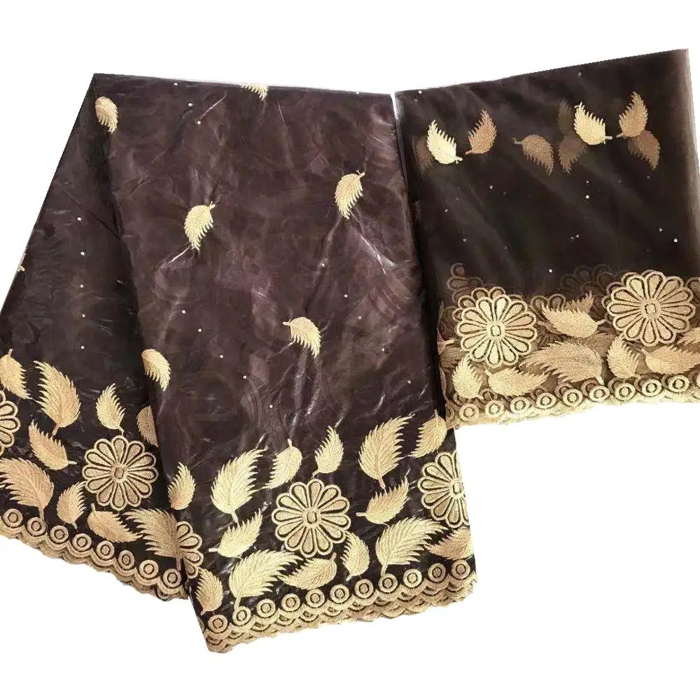 

African Cotton Embroidery Feather Floral Dubai Fabric Bazin Riche Brode Tissus French Tulle Mesh Lace Materials 5+2 yards/lot
