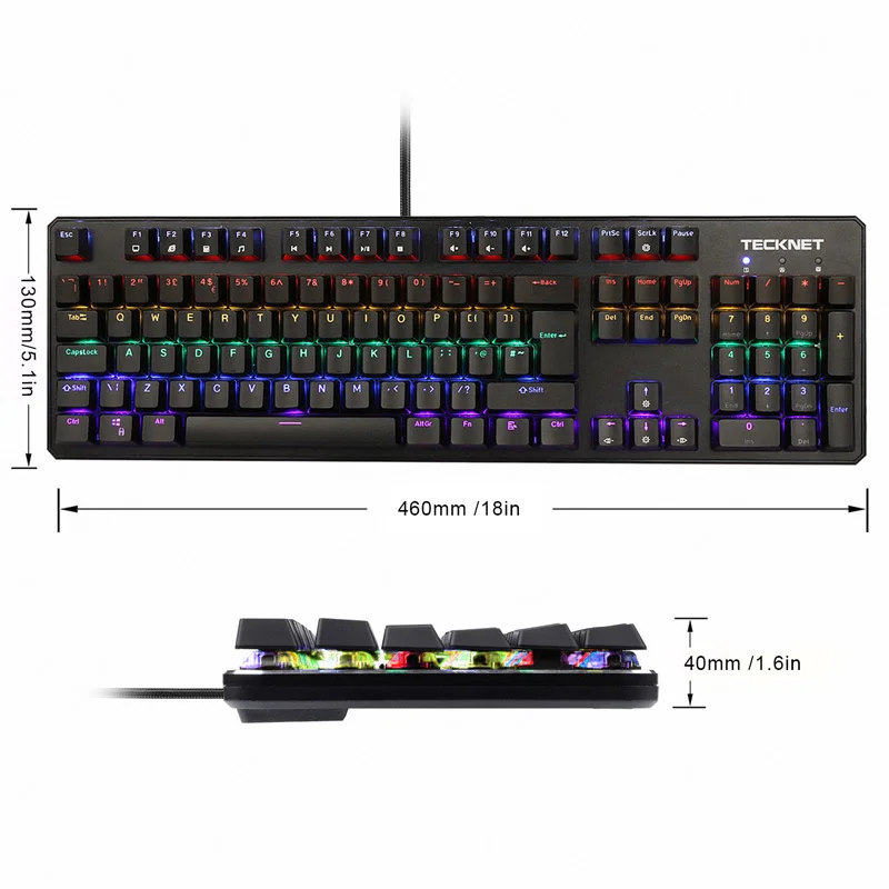 TeckNet Механическая игровая клавиатура Проводная RGB 8 Светодиодный переключатель с