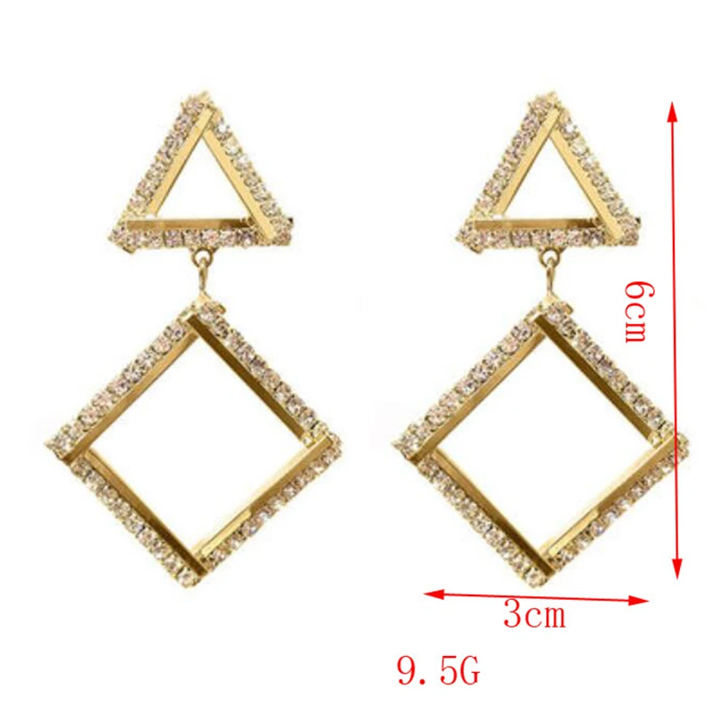 Женские серьги модные Геометрические Квадратные хрустальные с подвеской