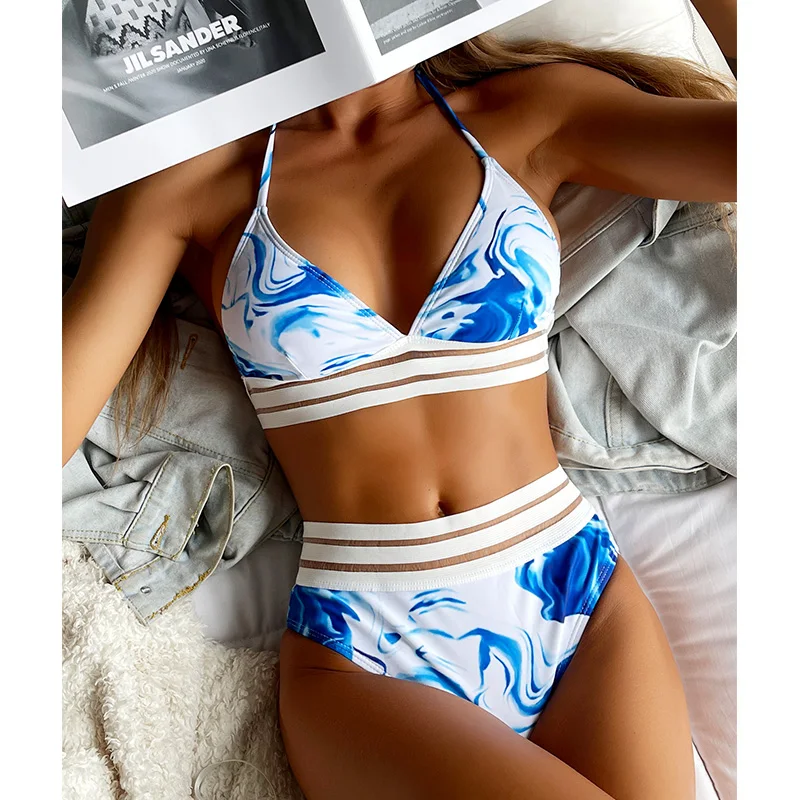 

COOBBU Sexy High Waist Bikini 2022 Halter Deep V-Neck Women's Swimsuit Wave Push Up Swimwear Backless Beachwear Biquini Set