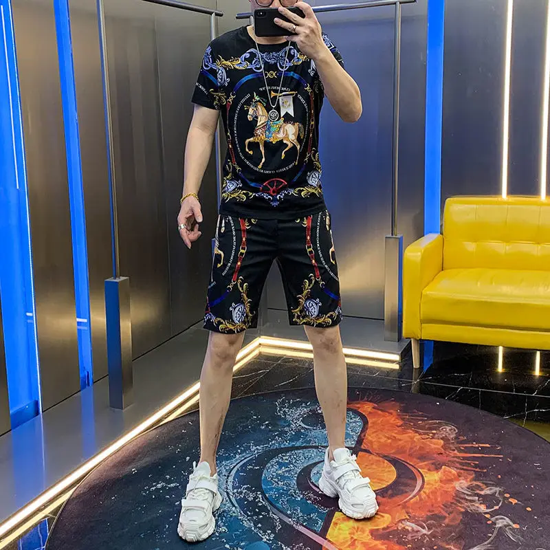 summer new brand heavy industry embroidery shirt casual pants high quality men tracksuit designer hot sale fashion 2 piece set free global shipping