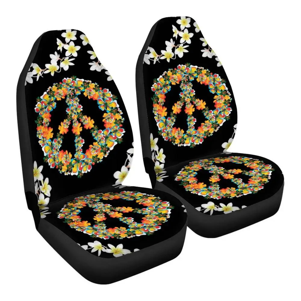 Prezzo TOADDMOS Hippie Segno Di Pace Del Fiore Nero Seggiolino Auto Copertura Antipolvere Set Di 2 Sedile Del Veicolo Auto Protezione Zerbino Coperture Universale Fit