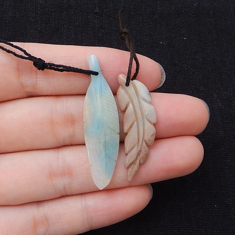 Оптовая продажа 2 шт. натуральный камень Амазонит Резные листья передние