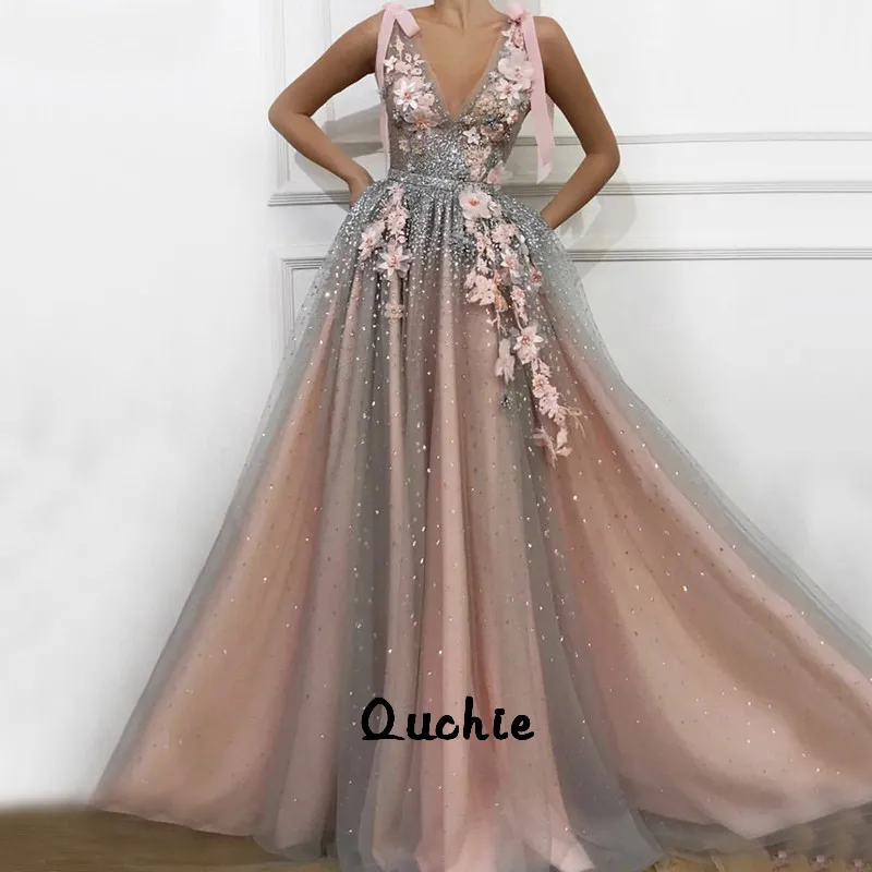

Pink Muslim Evening Dresses Sequin Lace Flower Bow Special Occasion robe soiree Islamic Dubai Kaftan Saudi Arabic Prom Gown