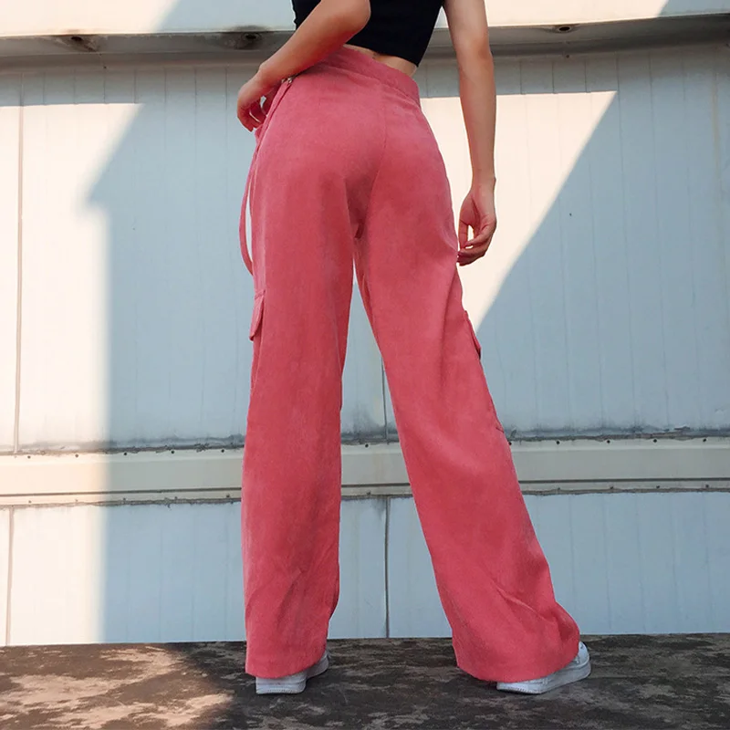 

Corduroy High Waist Wide Leg Pants For Women 2021 Autumn Pockets Zippers Straight Loose Long Pants Famale Casual Fshion Pant