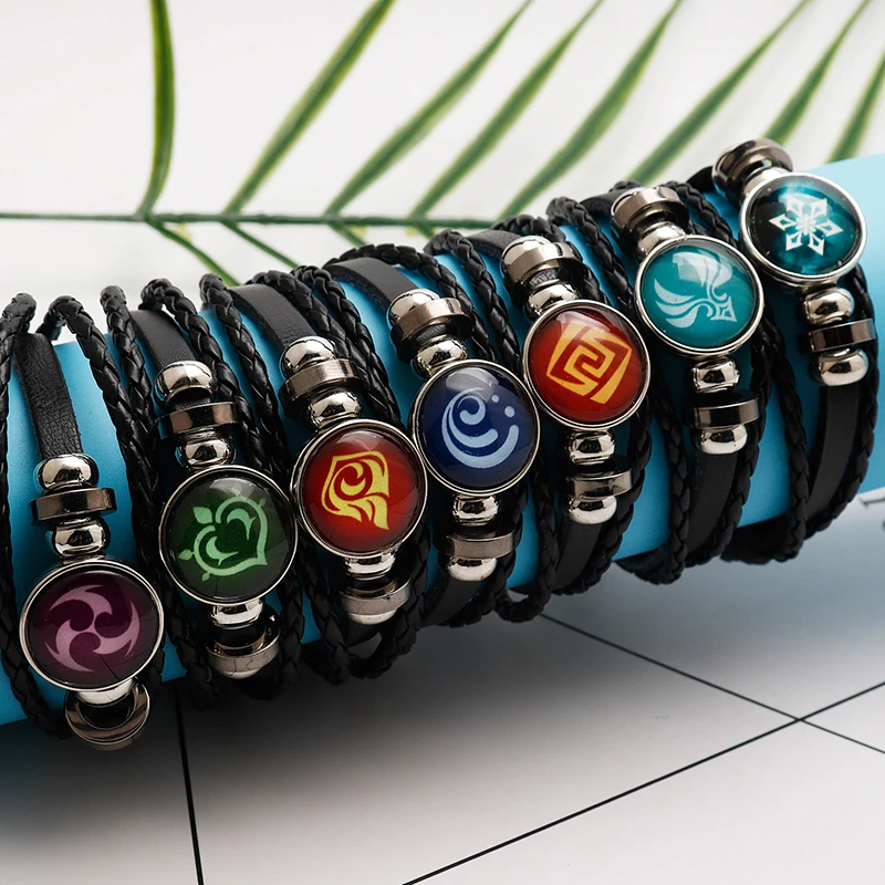 

Genshin Impact Game Cosplay Prop Eye of God Water Wind Thunder Fire Rock Ice Element Leather Bracelet Jewelry Accessories