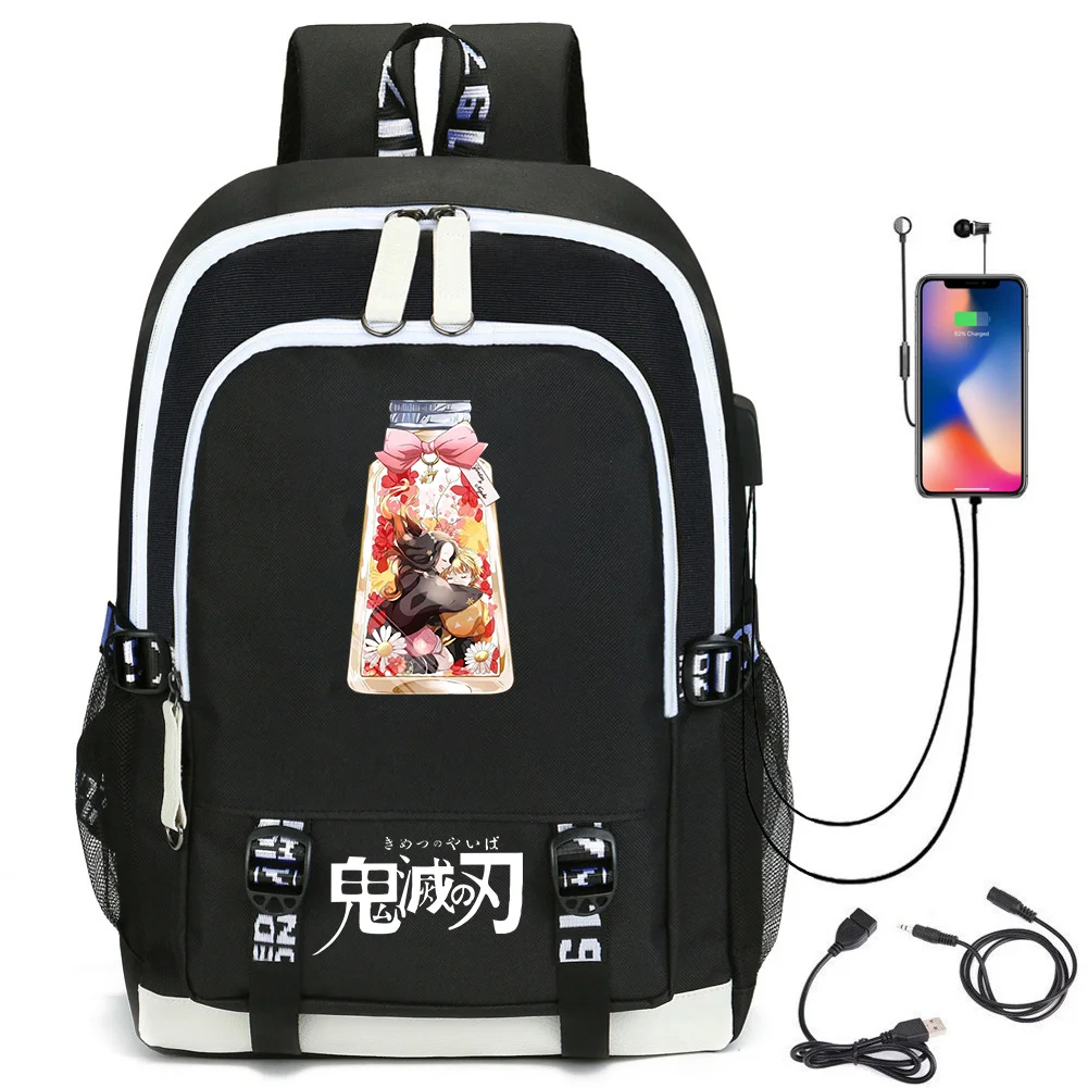 

Demon Slayer Anime Backpack Cosplay Kamado Nezuko Print USB Shoulderbag Bookbag Travelbag School Bags For Teenager Girl Boy 2021