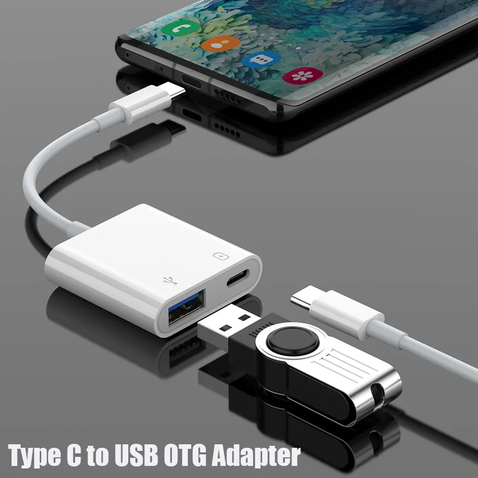 

Адаптер USB Type C OTG, кабель 2 в 1 USB C, конвертер USB, разветвитель для быстрой зарядки, адаптер для Huawei Redmi note 8 pro OTG