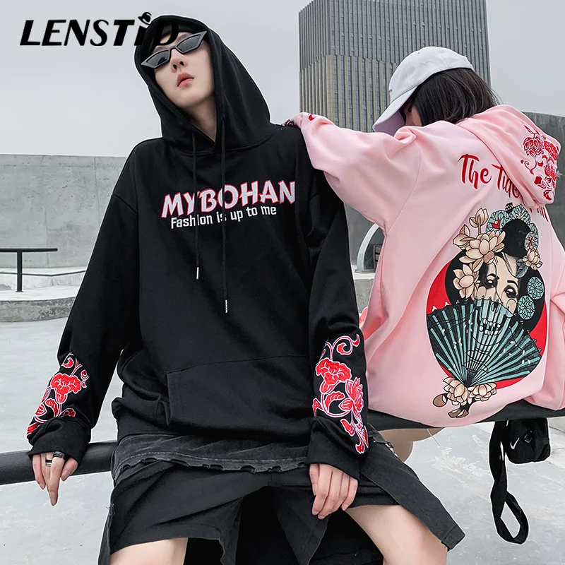 LENSTID 2019 Harajuku городская уличная Толстовка с вышивкой для мужчин в японском стиле