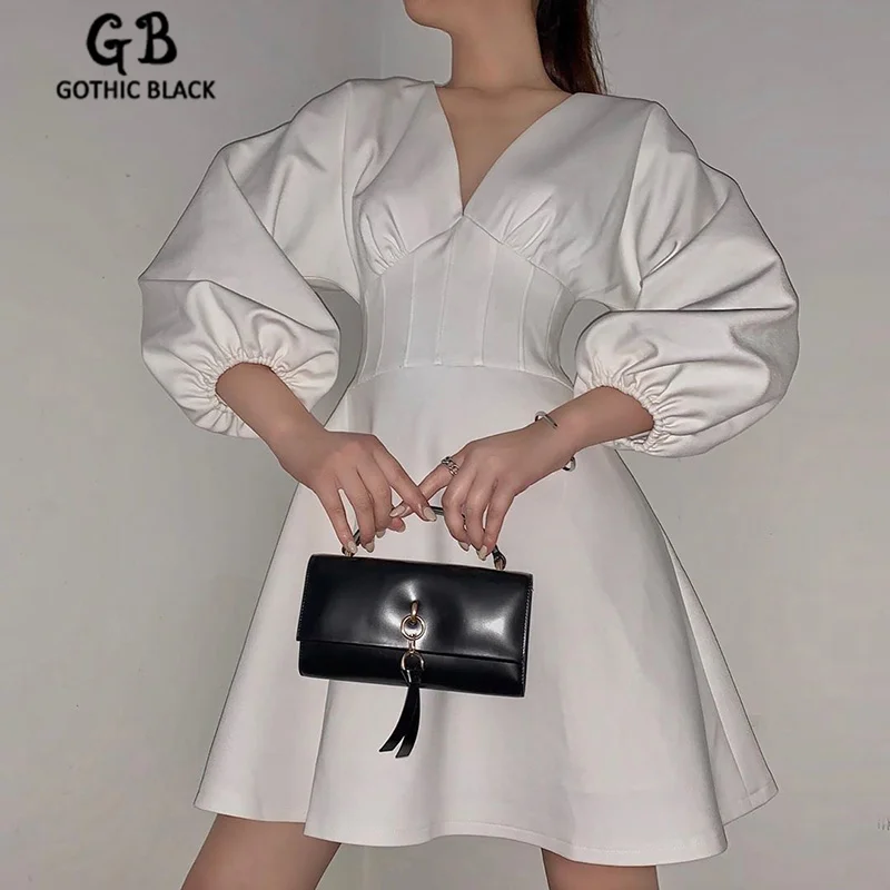 

Gothblack Women V Neck Slim Long Sleeve Mini Dress Fashion Chic Solid Bodycon Ruched Casual Dress Female 2021 New Party Dresses
