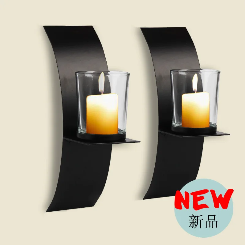 

New Year Home Decor Candlestick Candlesticks For Candles Curved Wall Black Wrought Iron Candle Holder Decorations Centerpieces