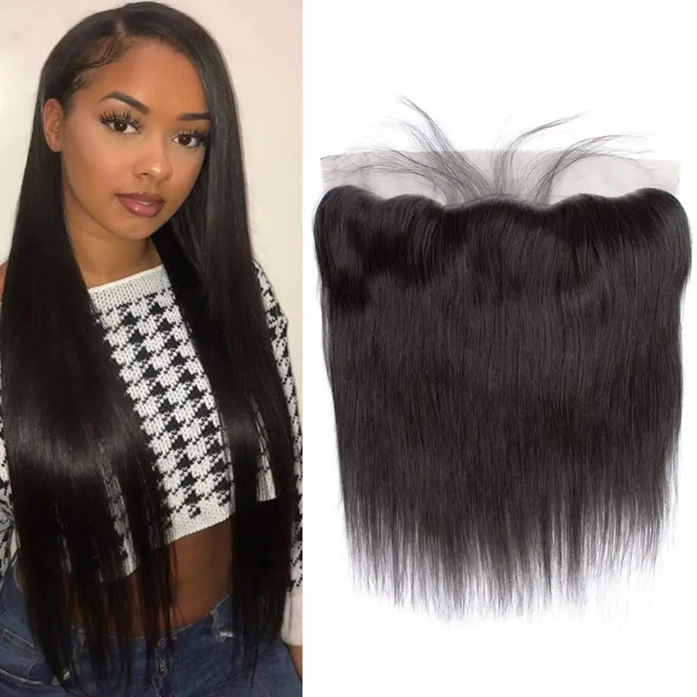 

13x4 Lace Frontal Closure Straight 100% Unprocessed Brazilian Virgin Human Hair Lace Frontals 180% Density Natural Black Color