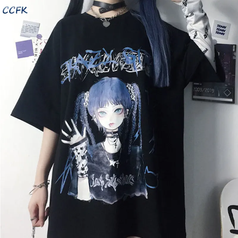 

Summer Egirl Clothes Aesthetic Loose Women T-shirt Punk Streetwear Gothic Grunge Top Harajuku T-shirts Cartoon Tee Kawaii Emo