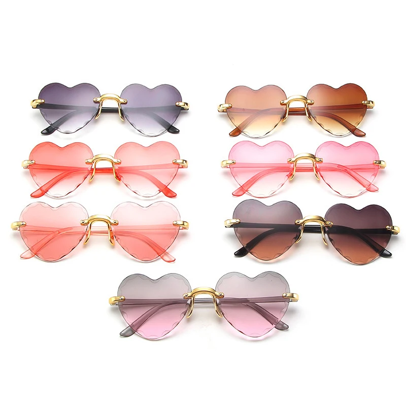 

Fashion heart reimless sunglasses shades for Women trend designer photochromic sun glasses Party oversized glasses eyewear 2021